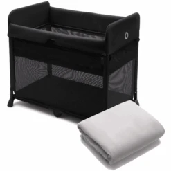 Bugaboo Cuna De Viaje Stardust Black Con Sábana Bajera De Algodón Stardust Mineral White