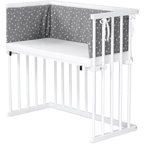 Dreamgood Cuna Colecho Haya Lacado Blanco | Colchón Prime Air | Nido, Gris Diamante Moteado Estrellas Blanco - Imagen 2