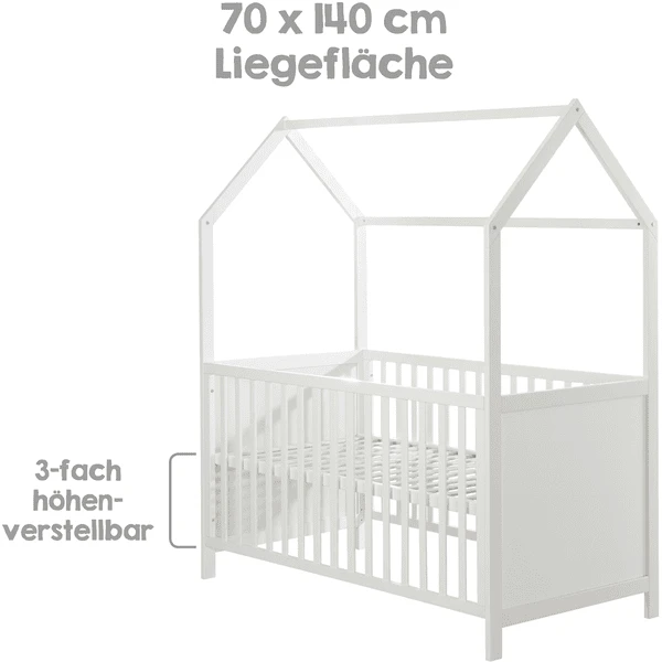 Roba Cuna En Forma De Casa 70 X 140 Cm Blanco - Imagen 5